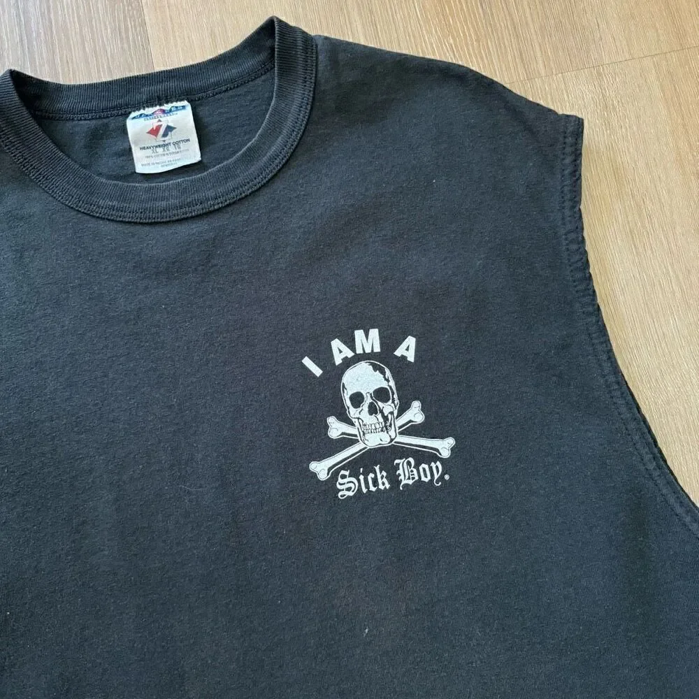 Y2K Sick Boy Motorcycles XL Graphic Tank Top Black Skull Crossbones Bikercore - Picture 4 of 5